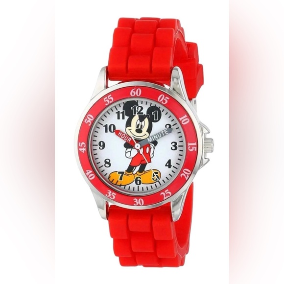 Disney Kids' MK1239 Time Teacher Mickey Mouse Watch with Red Rubber Strap - Picture 2 of 4
